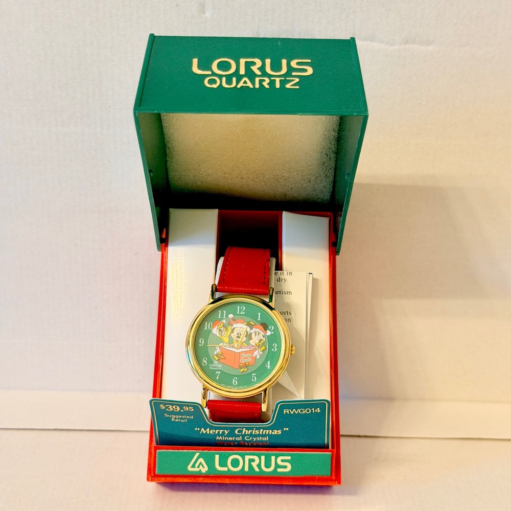 Lorus Disney Mickey Minnie Donald Merry Christmas Watch Red Leather RWG014 NIB